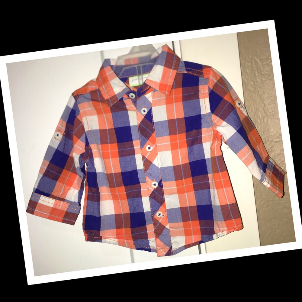 •First impressions baby boy plaid dress shirt🧡EUC